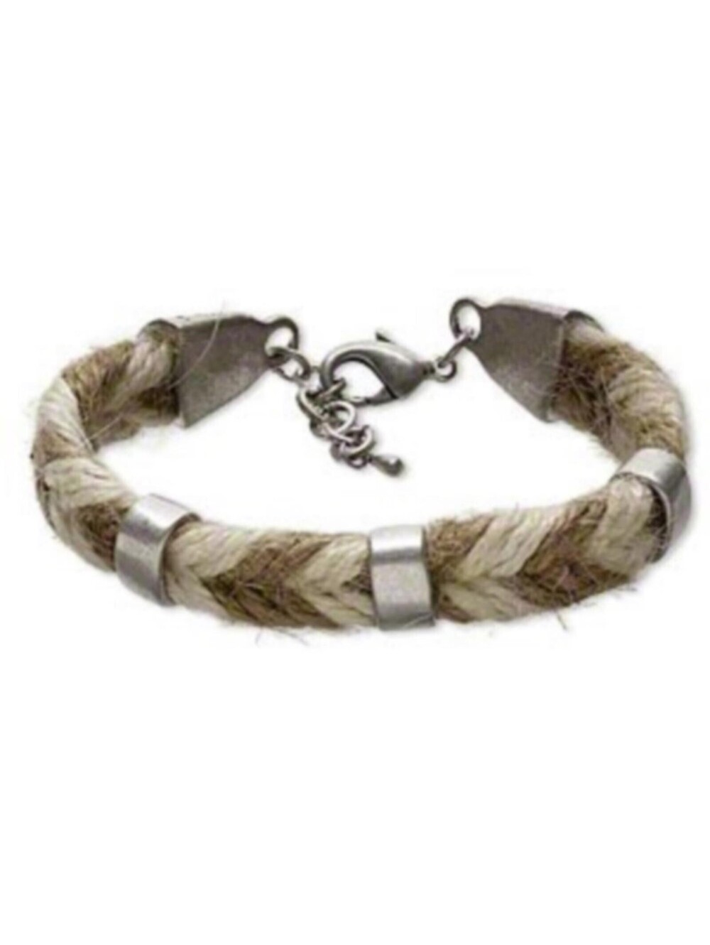 Handcrafted Braided Tan Brown Organic Hemp Antique Silver Pewter Bracelet Size L